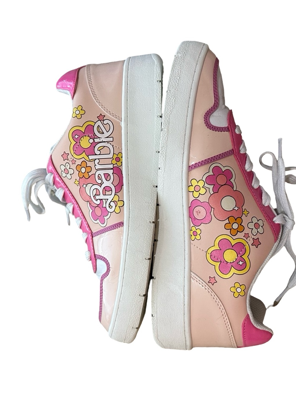 Barbie Y2K Floral Platform Sneakers Women's 10 Pink Patent Retro Chunky Shoes